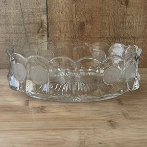 Vintage Fostoria oval glass frosted coin dish
